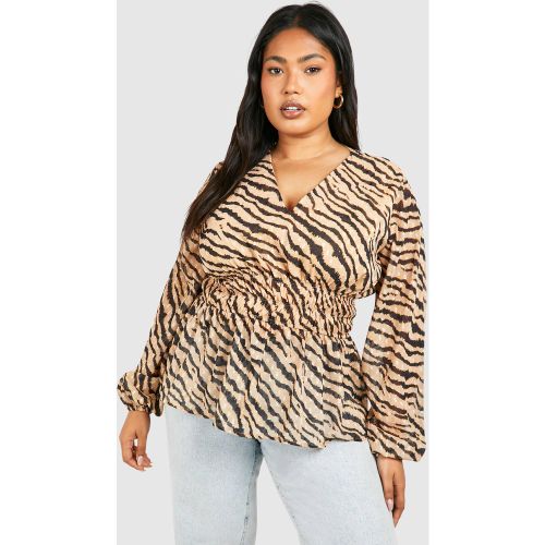 Grande Taille - Blouse Volantée Nouée À Imprimé Zèbre - 56 - boohoo - Modalova