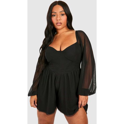 Grande Taille - Combishort En Mesh À Manches Bouffantes - 44 - boohoo - Modalova