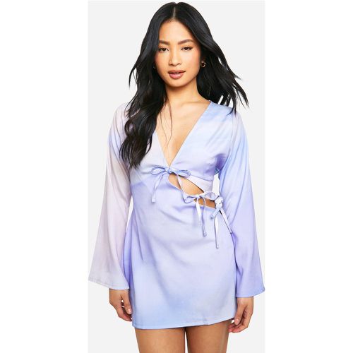 Petite" - Robe Satinée Nouée À Manches Évasées - 40 - boohoo - Modalova