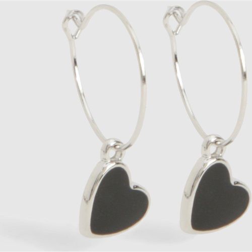 Black Heart Drop Silver Earrings - - boohoo - Modalova