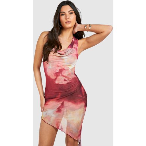 Robe Courte À Col Bénitier En Mesh Et Imprimé Abstrait - 36 - boohoo - Modalova