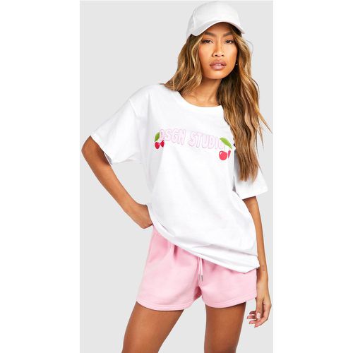 T-Shirt Oversize En Coton À Imprimé Cerise - Xs - boohoo - Modalova