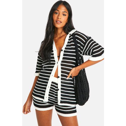Tall" Knitted Stripe Crochet Beach Shirt - boohoo - Modalova