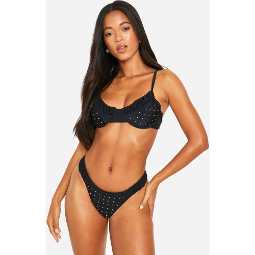 Bas De Maillot Tanga Froncé À Strass - 34 - boohoo - Modalova