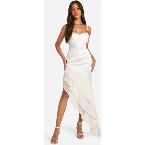 Robe Longue Satinée En Mousseline De Soie À Volants - 42 - boohoo - Modalova