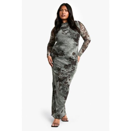 Grande Taille - Robe Longue Fleurie En Mesh - 44 - boohoo - Modalova