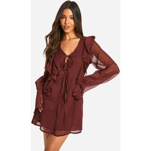 Robe Courte Nouée À Volants En Mousseline De Soie - 38 - boohoo - Modalova