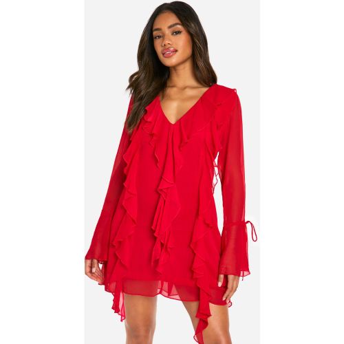 Robe Courte En Mousseline De Soie À Volants - 38 - boohoo - Modalova