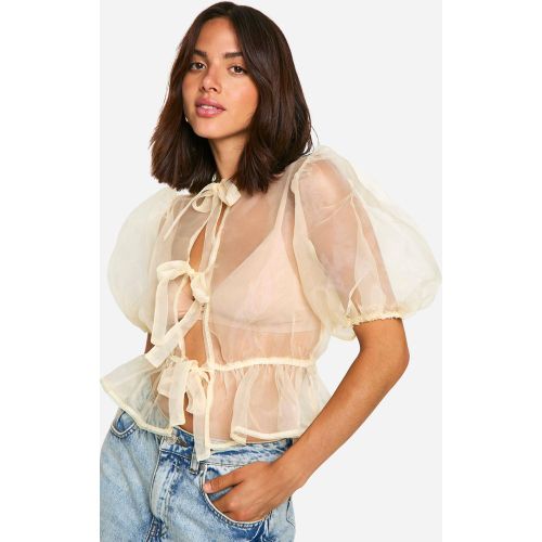 Top Noué En Organza À Manches Bouffantes - 34 - boohoo - Modalova