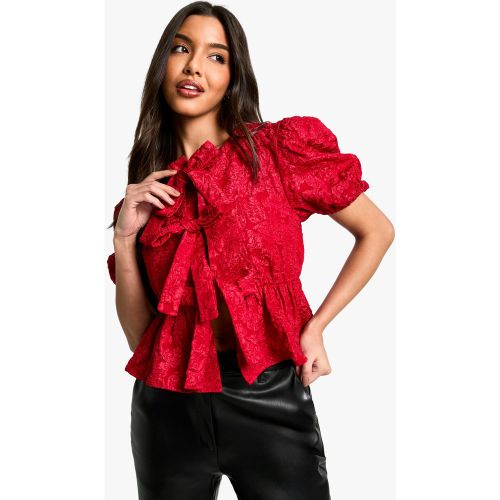 Top Texturé Fleuri À Manches Bouffantes - 38 - boohoo - Modalova