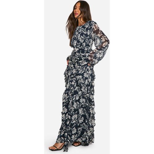 Robe Longue Fleurie À Volants - 36 - boohoo - Modalova