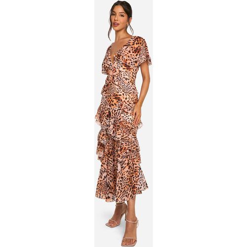 Robe Longue Volantée À Imprimé Léopard - 38 - boohoo - Modalova