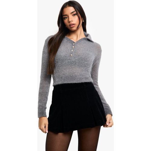 Pull Boutonné En Maille Pelucheuse - S - boohoo - Modalova