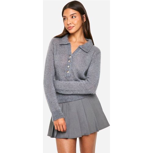 Pull Boutonné En Maille Pelucheuse - S - boohoo - Modalova