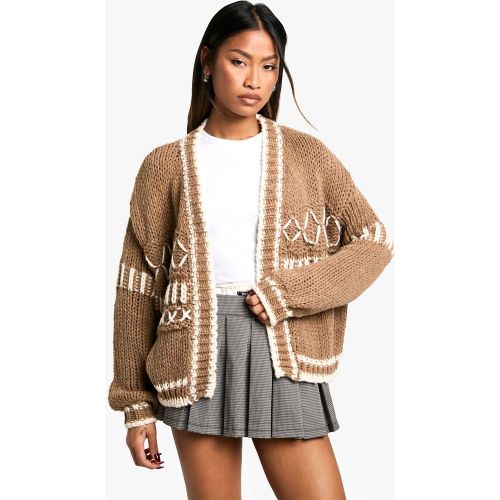 Cardigan En Maille Épaisse À Coutures Contrastantes - S - boohoo - Modalova