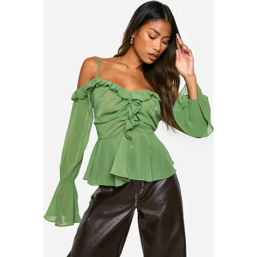Blouse En Mousseline De Soie À Volants - 36 - boohoo - Modalova
