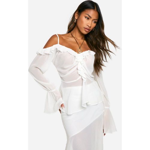 Blouse En Mousseline De Soie À Volants - 36 - boohoo - Modalova