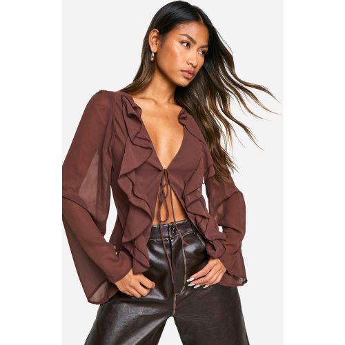 Blouse En Mousseline De Soie À Volants Et Manches Évasées - 44 - boohoo - Modalova