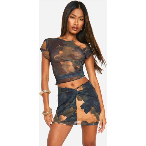 Mini-Jupe Torsadée En Mesh À Imprimé Renaissance - 34 - boohoo - Modalova