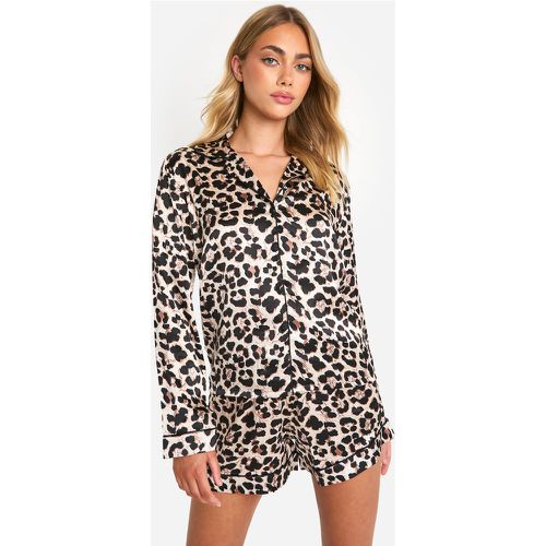 Ensemble De Pyjama Satiné Avec Short Léopard - 36 - boohoo - Modalova