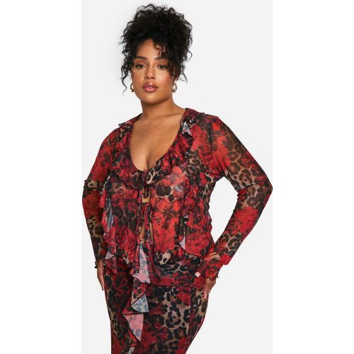 Grande Taille - Top En Mesh À Volants Et Imprimé Léopard - 56 - boohoo - Modalova