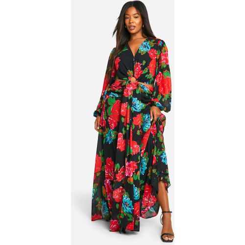 Grande Taille - Robe Longue Découpée Fleurie - 44 - boohoo - Modalova