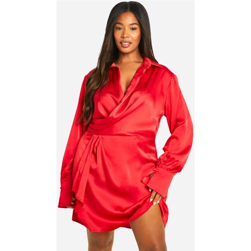 Grande Taille - Robe Chemise Courte À Décolleté Plongeant - 46 - boohoo - Modalova