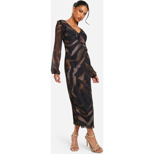 Robe Longue Volantée En Mesh À Imprimé Animal - 38 - boohoo - Modalova
