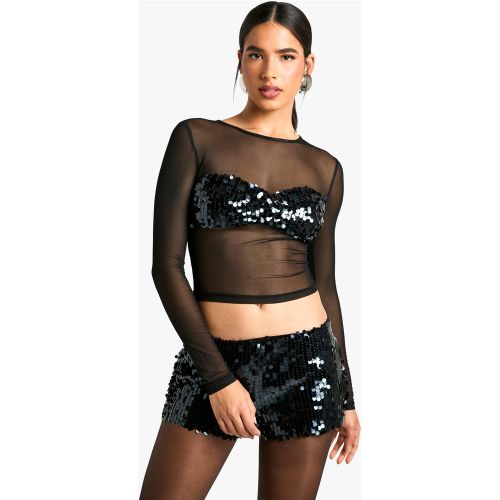 Top Pailleté À Manches Longues - 34 - boohoo - Modalova