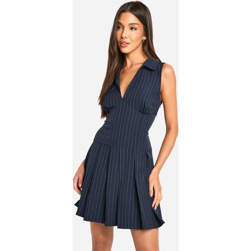 Robe Courte Plissée À Rayures Fines - 42 - boohoo - Modalova