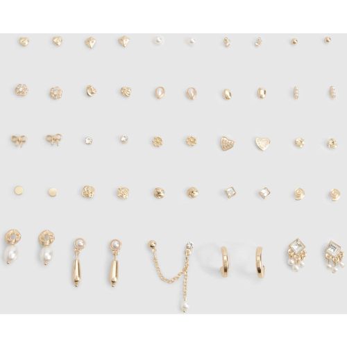 Lot De 25 Boucles D'Oreilles Dorées Et Perlées - One Size - boohoo - Modalova