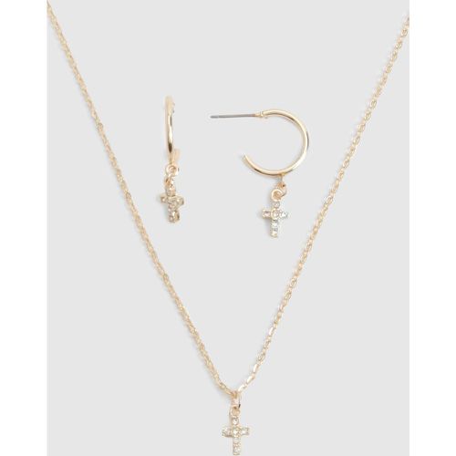 Lot Avec Collier À Pendentif Croix Strassée Et Boucles D'Oreilles - One Size - boohoo - Modalova