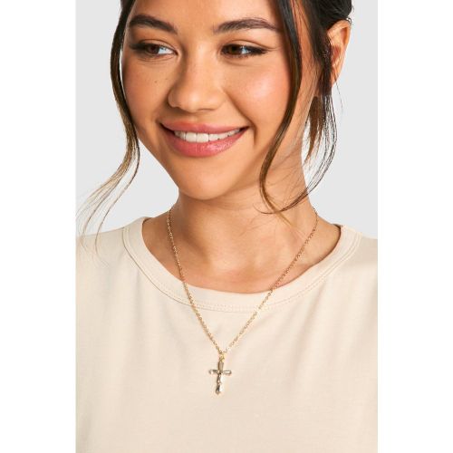 Collier Strassé À Pendentif Croix - One Size - boohoo - Modalova