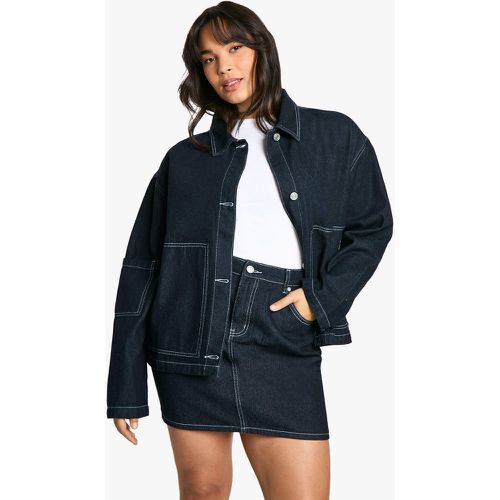 Grande Taille - Mini-Jupe En Jean À Coutures Contrastantes - 46 - boohoo - Modalova