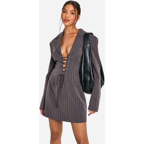 Robe Blazer À Rayures Fines Et Lacets - 38 - boohoo - Modalova