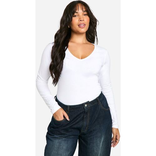 Grande Taille - T-Shirt À Col V Et Manches Longues - 50 - boohoo - Modalova