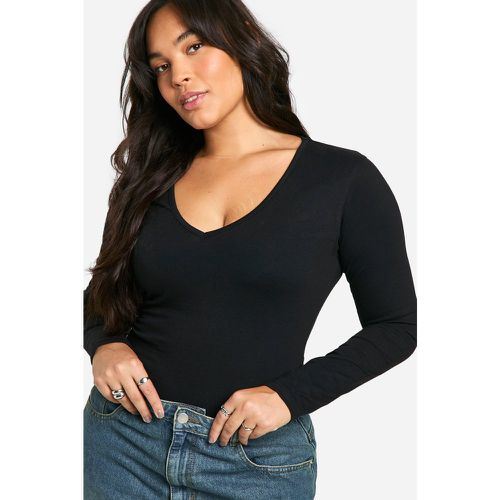 Grande Taille - T-Shirt À Col V Et Manches Longues - 56 - boohoo - Modalova