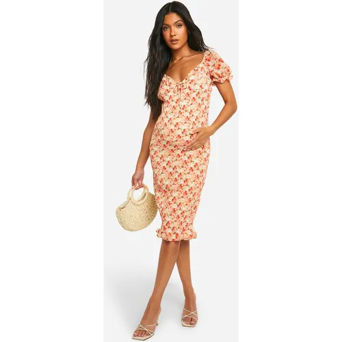 Maternité - Robe De Grossesse Champêtre Mi-Longue Froncée Fleurie - boohoo - Modalova