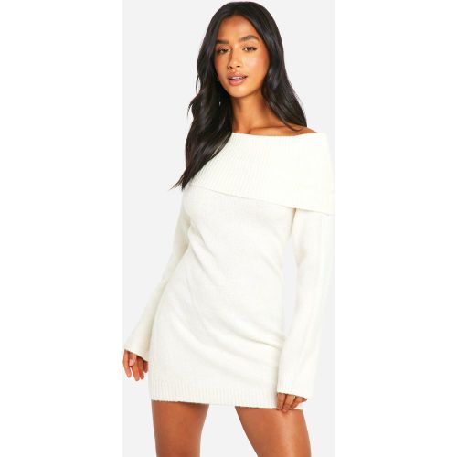 Petite" - Robe Pull Côtelée À Col Bateau - Blanc Écru - S, Blanc Écru - boohoo - Modalova