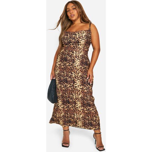 Grande Taille - Robe Longue Plissée À Col Bénitier Et Imprimé Léopard - 44 - boohoo - Modalova