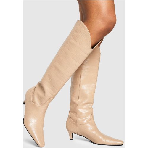 Bottes Hautes Croco À Petit Talon - 37 - boohoo - Modalova