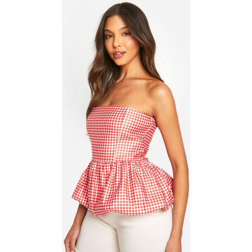 Top Péplum Bouffant À Imprimé Vichy - 34 - boohoo - Modalova