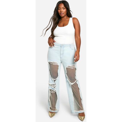 Plus" Diamante Mesh Straight Leg Jean - 46 - boohoo - Modalova