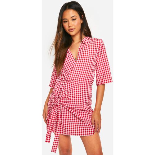 Robe Croisée Texturée À Imprimé Vichy - 38 - boohoo - Modalova