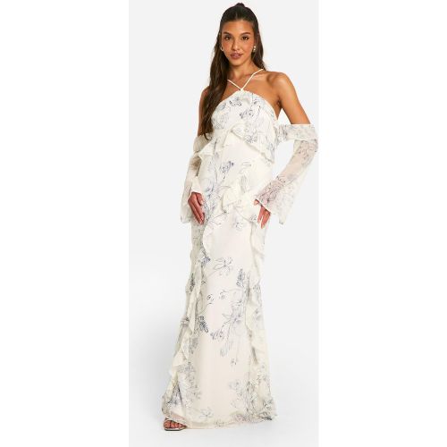 Robe Longue En Mousseline De Soie À Volants - 36 - boohoo - Modalova