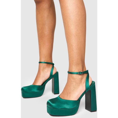 Sandales Satinées À Plateforme - Vert Émeraude - 36, Vert Émeraude - boohoo - Modalova