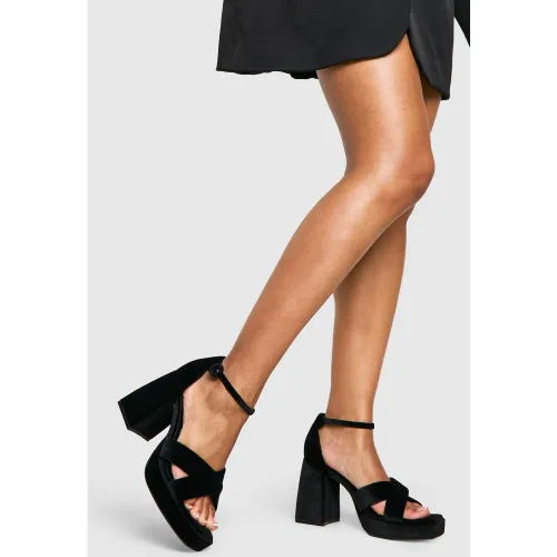 Chaussures À Talon Et Plateforme En Velours - Pointure Large - 38 - boohoo - Modalova