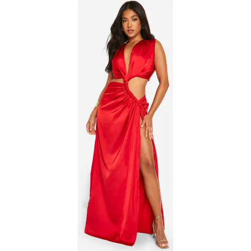 Petite" - Robe Longue Satinée Froncée - 38 - boohoo - Modalova