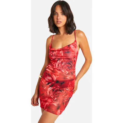 Robe Courte À Col Bénitier Et Imprimé Rose - 36 - boohoo - Modalova