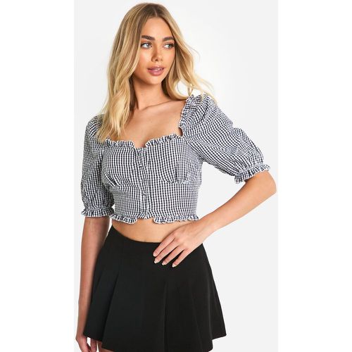 Crop Top À Manches Bouffantes Et Imprimé Vichy - S - boohoo - Modalova